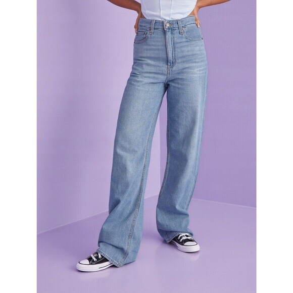 Levis Premium Womens High Loose Denim Jeans Blue Straight Wide Leg Baggy New - Picture 2 of 15